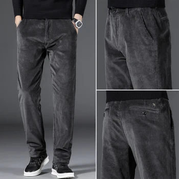 Zelené hnědé černé šedé klasické výšivky pánské manšestrové rovnou ležérní kalhoty 97% bavlna, vysoce kvalitní kalhoty na podzim zima