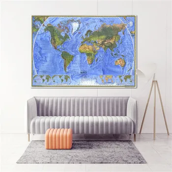 Zeměpisná Mapa Světa Plátně Malba uměleckými díly Horké Prodávat na Zeď Umění Nálepka Dárek pro Obývací Pokoj Propracovaný Design High-End Plakát