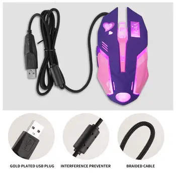 Zienstar Kabelové USB Myš Myši s 7Color Podsvícení ,3200DPI,Žlutá Růžová Fialová Modrá Barvy pro Macbook,Počítače, PC,Notebook
