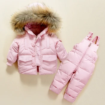 Zimní batole Dívky Oblečení Sady Teplá s Kapucí Kachna Dolů Bundy Kabáty + Kalhoty, Nepromokavé Snowsuit Děti Dítě Chlapci Oblečení