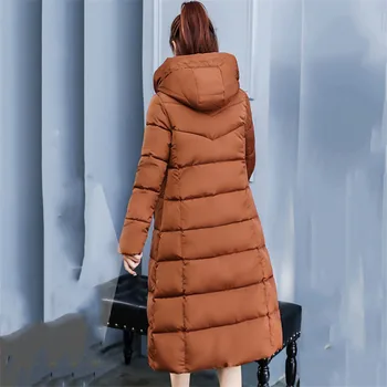 Zimní Bunda Ženy Karamel 4XL Plus Velikost Loose Kapuce Bundy Fashion Teplo -30 Celsia Může Nosit Dlouhé Štíhlé Bavlna Kabát LD696