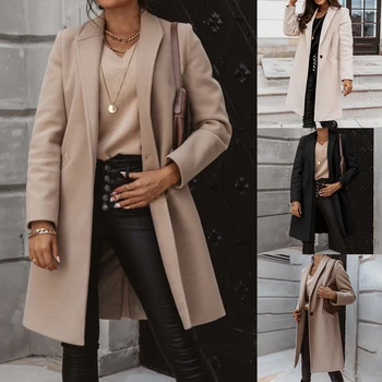 Zimní Béžová Elegantní Směs Ženy, Korean Módní Černé Dlouhé Kabáty Vintage Minimalistický Kabát Velbloudí Oversize Vynosit