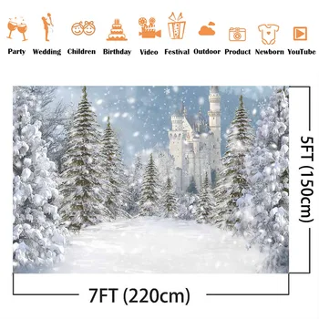 Zimní sníh Hrad Pozadí pro Fotografie Merry Christmas Photo studio pozadí borového lesa, sněhová vločka party dekorace photo
