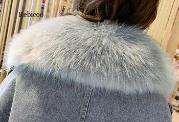 Zimní Teplé Umělé Jehněčí Kožešiny Límec Ženy Denim Bunda Kabát Velké Kapsy, Dámské Bundy Tlusté Volné Džínové Kabáty Pro Ženy 2020 Nové