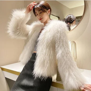 Zimní Tlusté Teplé Kožešiny Kabát Ženy Bundy Veste Femme Faux Fox Kožešiny Kabáty Bílé Dlouhý Rukáv Svetr Chlupatý Kabát Módní 2020
