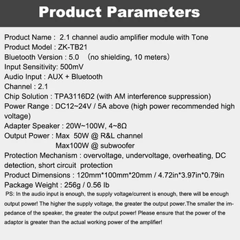 ZK-TB21 TPA3116D2 Bluetooth 5.0 Subwoofer Zesilovač Board 50WX2+100W 2.1 Kanálový Moc o Stereo Zesilovač Deska