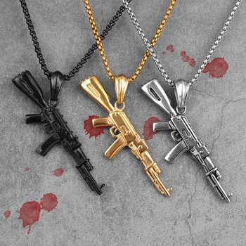 Zlata Černá AK47 Zbraň Dlouho Muže Náhrdelníky Přívěsky Řetězce Punk pro Přítele Muž Nerezová Ocel Šperky Kreativitu Dárek Velkoobchod