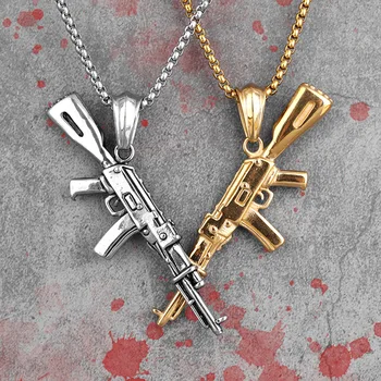 Zlata Černá AK47 Zbraň Dlouho Muže Náhrdelníky Přívěsky Řetězce Punk pro Přítele Muž Nerezová Ocel Šperky Kreativitu Dárek Velkoobchod