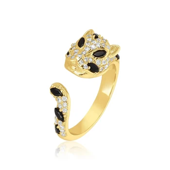 Zlatá barva Jaguar leopard ring pro ženy micro vydláždit 5A cz otevřít, upravit prst šperky
