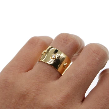 Zlatá barva štěstí, turecké prsten ženy jemné jednoduché šperky minimální ryté ruku moon star cz široký engagment kapela kroužky