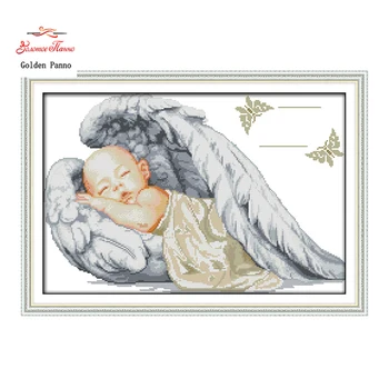 Zlatý Panno,Malý anděl,spící dítě,vzor, tisk plátno DMC 11CT 14CT DMS Kříž Steh Vyšívání Vyšívání soupravy, Sady 923