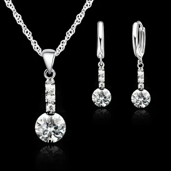 Značka Silver Šperky Sady Pro Svatební Móda Ženy Rakouský Crystal Náhrdelník Náušnice Sada Příslušenství