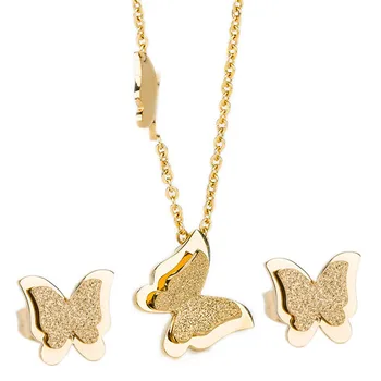 ZORCVENS Romantický Motýl Náhrdelník + Náušnice Šperky Sady Módní Rose Gold-Barva Nerezové Oceli Ženy Zásnubní Příslušenství