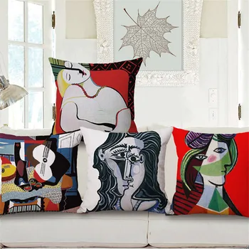 ZXZXOON Slavný Picasso olejomalba náměstí dekorativní hodit polštář bavlna povlečení blend polštář kryt pro pohovku domů 45x45cm