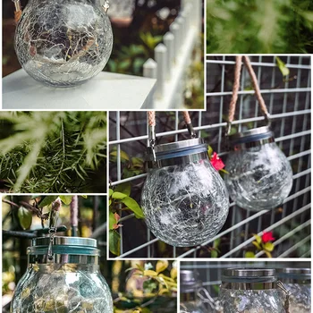 Závěsné Solární Světla Praskání Skleněné koule LED Jar Světla Zahrada Dekor Venkovní Vodotěsné pro Patio Dvoře Plot Deck X