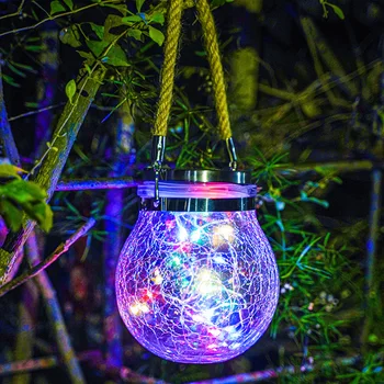 Závěsné Solární Světla Praskání Skleněné koule LED Jar Světla Zahrada Dekor Venkovní Vodotěsné pro Patio Dvoře Plot Deck X