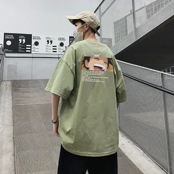 Černá Hip Hop Luffy Tričko Streetwear Muži Ženy Japonské Cool Punk Nadrozměrné T Shirt Men Letní Polovina Rukáv Jeden Kus Tričko
