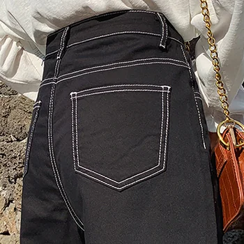 Černé retro stretch kotník široký nohou kalhoty 2020 podzimní módní dámské džíny, volné rovné vzplanul kalhoty