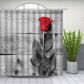 Červená Růže Květ Sprchové Závěsy Set Valentýna, Páry, okvětní Lístek Koupelna Dekor Home Vana Opony a Flanelové Mat Koberec