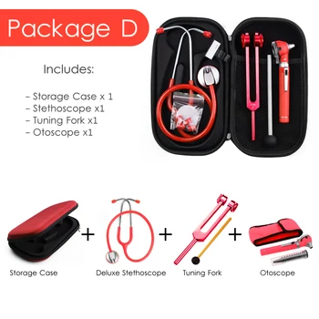 Červené Domácí Zdravotní Health Monitor Pouzdro Kit s Stetoskop, Otoskop ladička Reflex Kladivo LED Baterka Pochodeň Nástroj