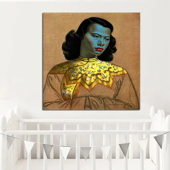 Čínská Dívka Tretchikoff Vintage Malba Olej na Plátně Umění Plakáty a Tisky Scandinavian Nordic Nástěnné obrázky pro Obývací Pokoj