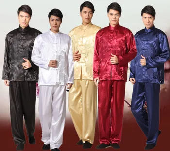 Čínská Tradiční Styl Černé Pánské Saténové Kung Fu Oblek Vintage Výšivky Dragon Tai Chi Wushu Jednotné Oblečení S M L XL XXL
