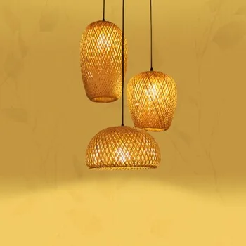 Čínský Ručně Pletené Bambusové Umění Přívěsek Světla Restaurace Kavárna Loft Visí Přívěsek Svítilna Domova Bambus Led Světlo MJ1013