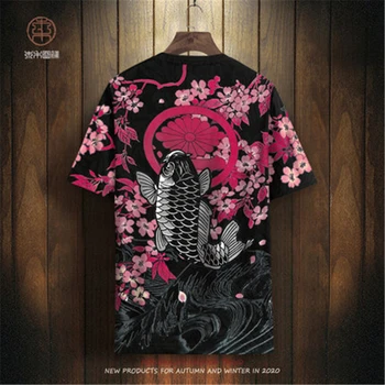 Čínský styl kapr vzor tisku módní krátký rukáv t shirt Letní Nové kvalitní měkké prodyšné icy cool t košile muži XS-7XL