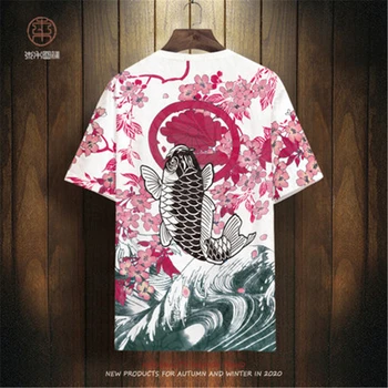 Čínský styl kapr vzor tisku módní krátký rukáv t shirt Letní Nové kvalitní měkké prodyšné icy cool t košile muži XS-7XL