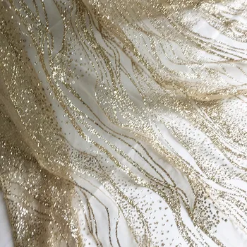 Šampaňské Zlatý Stříbrný Bronzový Net Příze Pruhy Vlna Krajky Tkanina 140CM DIY Šít Šaty, Svatební Šaty, Záclonové Příslušenství