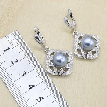 Šedé Perlové Stříbrné Barevné Svatební Šperky Set pro Ženy, Náušnice, Náhrdelník, Přívěsek, Prsten, Dárek k Narozeninám