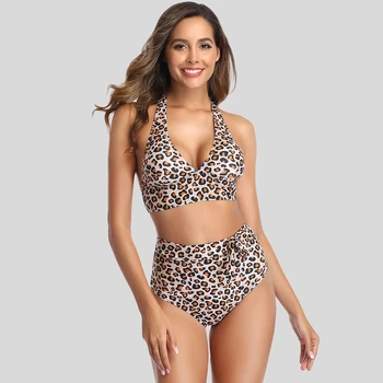 Žena Bikini Sexy Leopardí dvoudílné Plus Velikosti plavky Ženy, Bikiny Set Vysoké Pasu 2020 Nový S-3XL Plavky Ohlávka Top Plavky