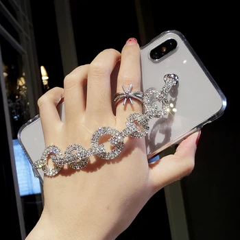 Ženy Bling Drahokamu Diamond Náramek Řetěz Pouzdro Pro Samsung Galaxy Note 10 20 S21 S20 S10 Lite S7 S8 S9 Plus Měkký Zadní Kryt