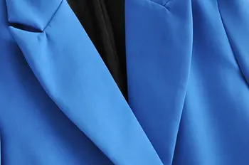 ženy, elegantní solidní modrý černý blazer vroubkované límce dlouhý rukáv kapsy kabátu ženské office nosit sako formální topy