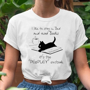 Ženy Grafický Zvíře Kočka Káva Láska 2021 Vtipné 90. let Trend Jaro Léto Tisk Ženy Tričko Lady Oblečení Topy Tees T-Shirt