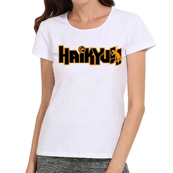 Ženy Haikyuu T-Shirt Dívky Bílá Barva Anime Haikyuu Logo T Košile Topy Trička tričko Ženy Krátký Rukáv Kreslený T Košile