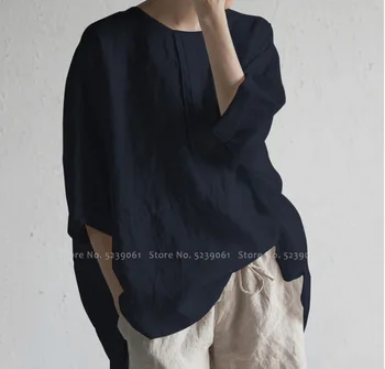 Ženy Japonské Streetwear tričko jednobarevné šaty Šaty Čínský Styl Kung Fu Bavlněné Povlečení Tee Tops Zen Čaj Ležérní Košile Halenka
