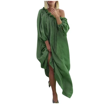 Ženy Kotník Délky Šaty Boho Styl Zimní Plus Velikost Každodenní Ležérní Otevřené Rameno Dámské Elegantní Šaty Podzim Jurken Vestidos 813