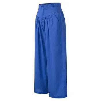 Ženy Letní Kalhoty jednobarevné Širokou Nohu Kalhoty s Vysokým Pasem Tlačítko Kapsa na Zip Ležérní Měkké Volné Plus Velikosti 5XL Kalhoty