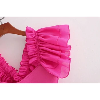 ženy letní módní mesh krátký Rukáv kaskádové volánky patchwork halenka krátký 2020 elegantní dáma luk za límec pletené krátké topy