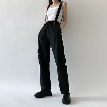 Ženy Módní Harajuku Cargo Kalhoty Černé Odnímatelný Popruh Kalhoty Ženské Pase Streetwear Kalhoty Plus Zise Ležérní Kalhoty