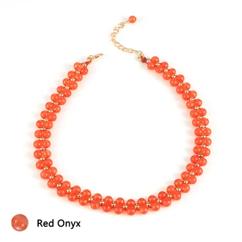 Ženy Přírodní Kámen Crystal Onyx náhrdelník Náhrdelník Červený Wein Kámen Indie Acháty Krátký Klíční kost Řetěz Ženy Strana Šperky 36cm