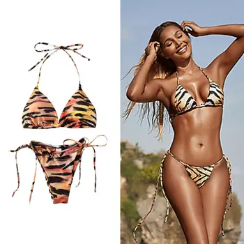 Ženy Sexy Leopardí Dvoudílné Bikini Set Plavky Plavky Plavky Plážového Oblečení 2020 Letní Módní Nízká Pasu Dovolenou Bikiny