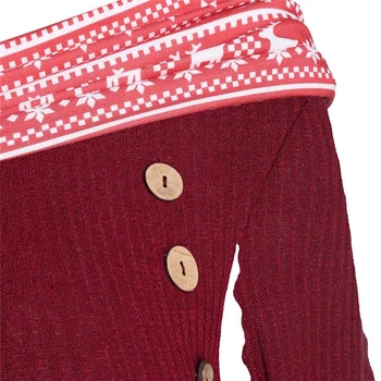 Ženy Vánoční t Shirt Plus Velikosti 4XL Tričko Top Zkosení Límec sněhová Vločka Tlačítko Tisk Mikina Zimní Festival Santa Oblečení A40