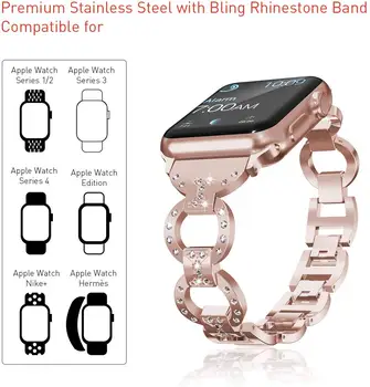 Ženy z Nerezové Oceli Popruh pro Apple Watch 40mm 44mm iwatch 6 SE 5 4 Kapely Diamond Náramek pro Apple Watch 38 mm 42 mm Série 3 2